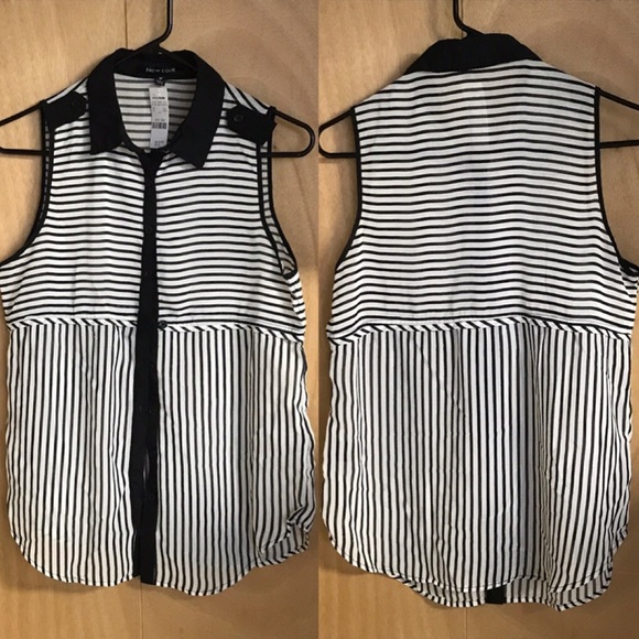 CUTE BUTTON DOWN SHEER COLLAR SLEEVELESS TOP - Picture 1 of 8